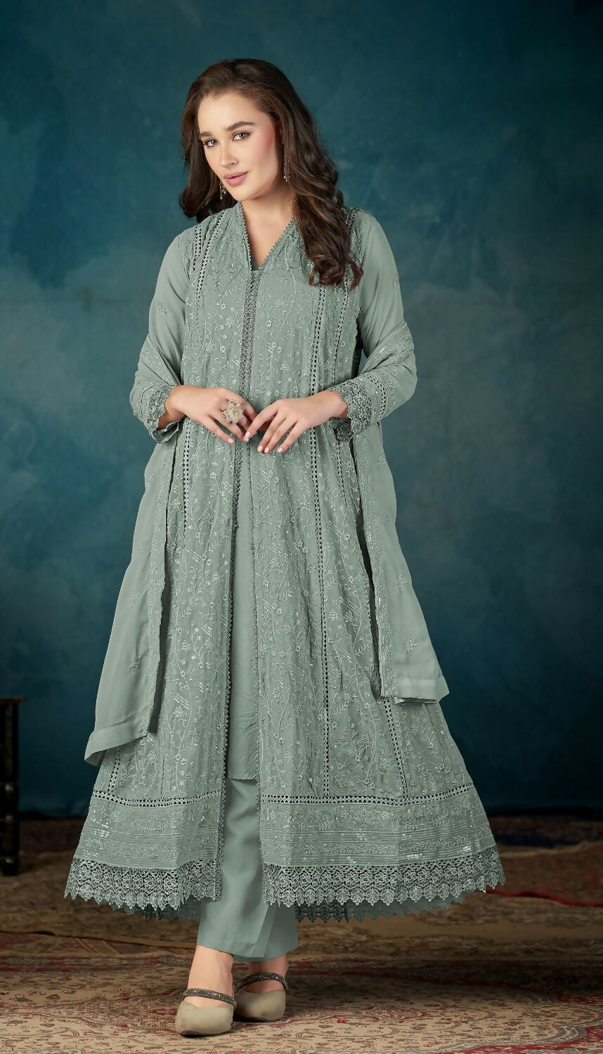 Anaita Sea Green Heavy Faux Georgette Stitched Suit with Embroidered Sequence Work - Distacart