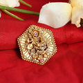 Mominos Fashion Joharkamal Gold-Polished Stone Studded Adjustable Finger Ring - Design 11