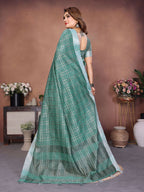 Aastha Fashion Sea Green Linen Weaving Saree - Distacart