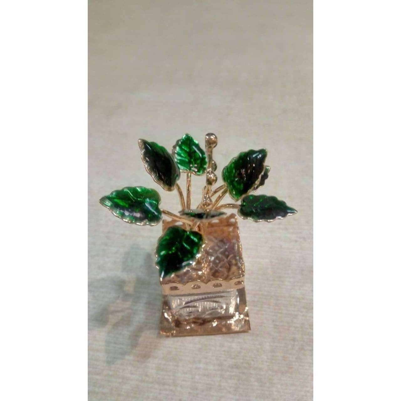 Silver and Gold Coated Decorative Tulsi Item with Green Leaf -Small Size / Tulsi Kota - Small Size
