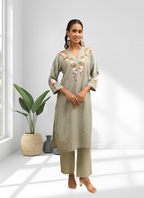 Joban Fashion Pista Green Linen Embroidered Readymade Cord Set - Distacart