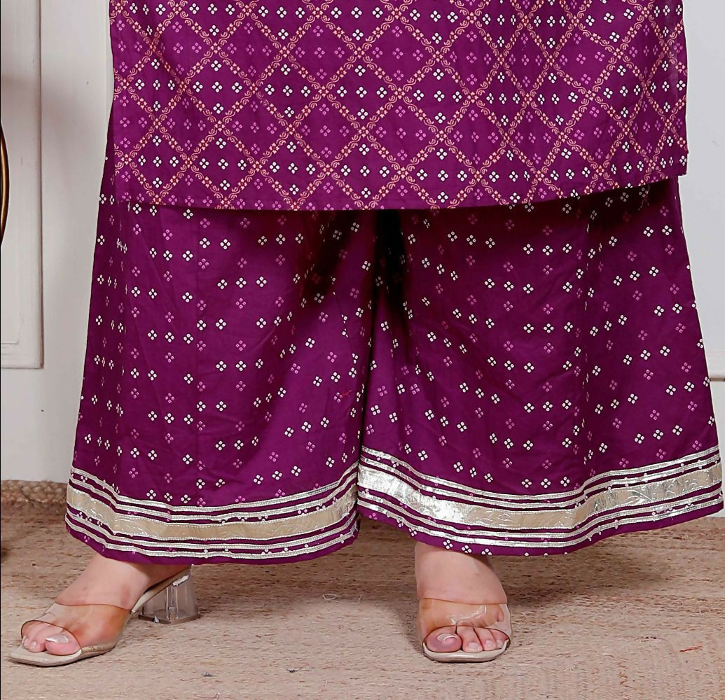 Miravan Plus Size Women Cotton Magenta Gota Work Kurta With Flared Palazzo - Distacart