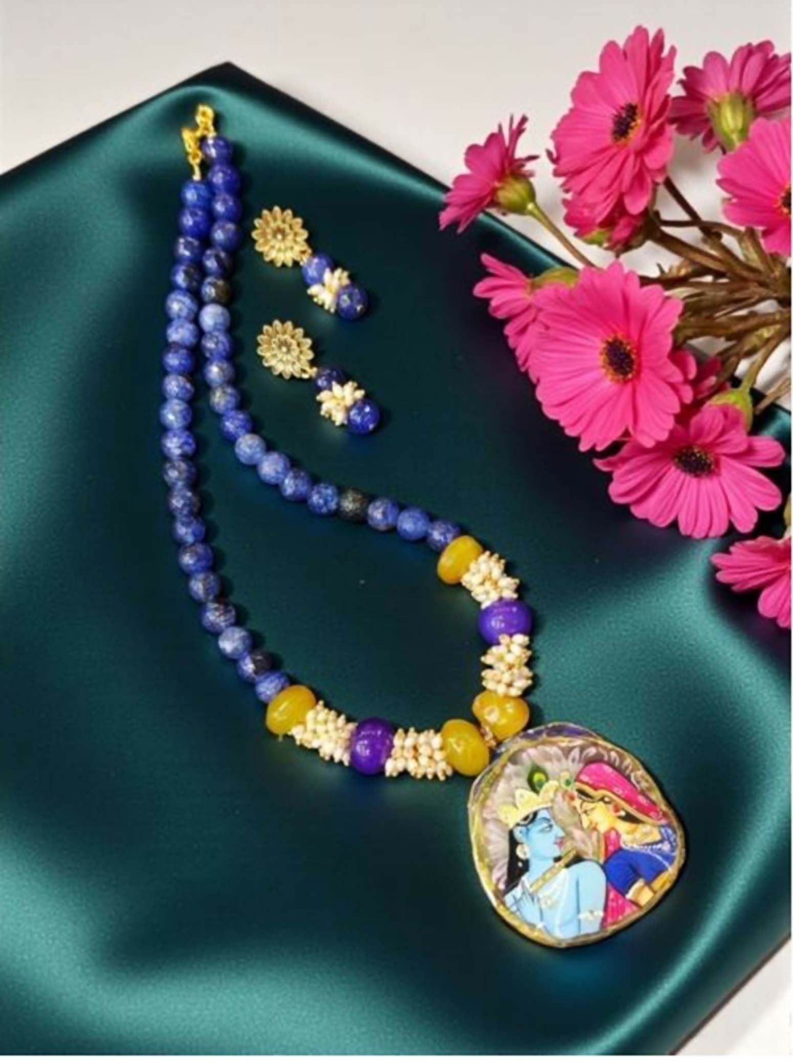 Joban Fashion Women Multi Lord Radha Krishna Tanjore Painting Pendant Beading Necklace - Distacart