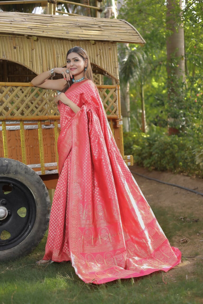Partywear Designer Peach Banarasi Silk Fancy Saree - Starwalk