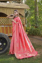 Partywear Designer Peach Banarasi Silk Fancy Saree - Starwalk
