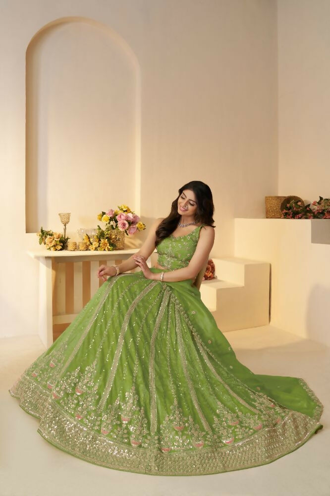 Kesar Fab Green Jimmy Choo Hand_Woven Lehenga