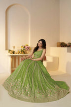 Kesar Fab Green Jimmy Choo Hand_Woven Lehenga
