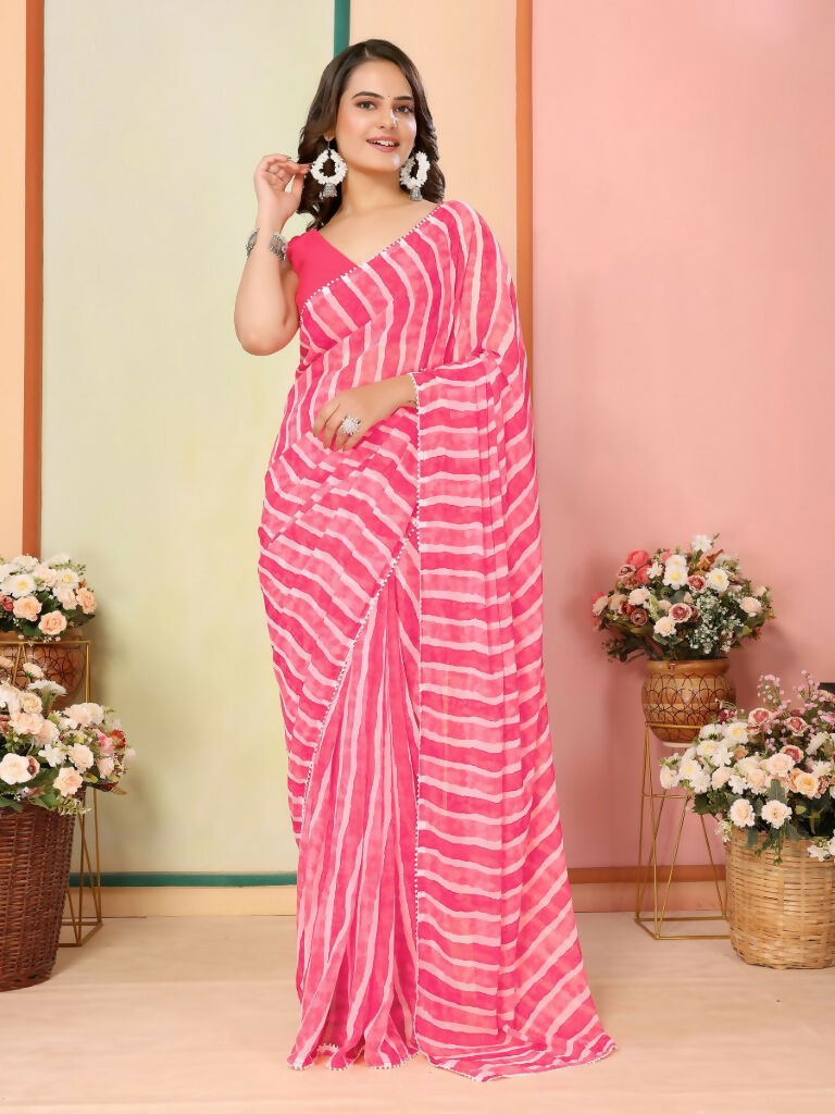 Pink Georgette Designer Printed Ready To Wear Saree - Elite