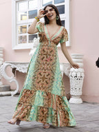 Sea Green Rayon Foil Printed Long Dress - Michan - Distacart