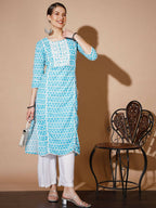 Myshka Women Blue Printed Kurtas - Distacart