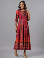 Juniper Women Plum Silk Printed Maxi Dress - Distacart
