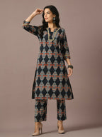 Myshka Women's Multi Printed Cotton Straight Party Kurta Set