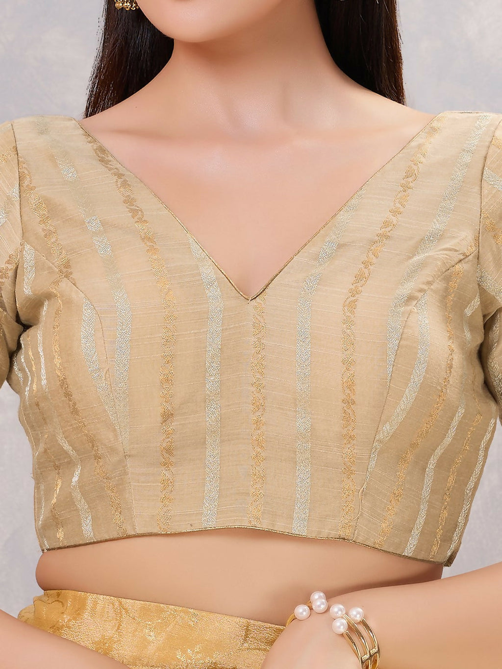 Joban Fashion Women Cotton Blend Gold Stitched Blouse