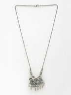 NVR Women's Silver-Toned Radha Krishna Pendant with Chain