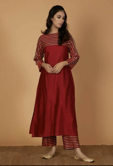 Cheera Silk Blend Fancy Women's Maroon Color Kurta Palazzo Set