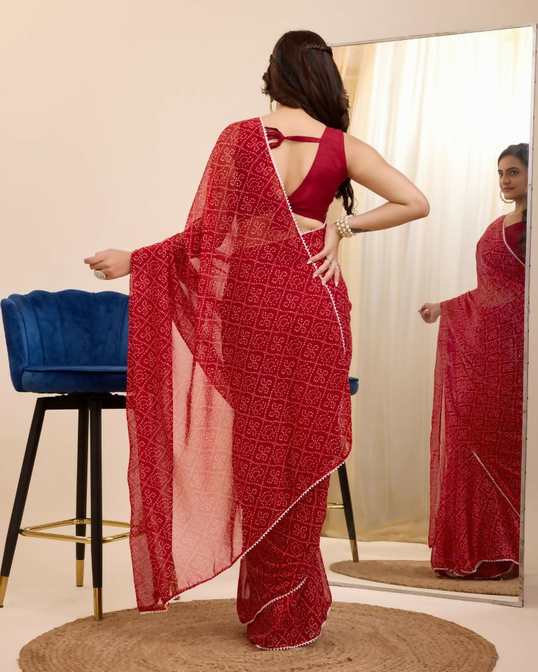 Maroon Georgette Designer Printed Ready To Wear Saree - Ibiza