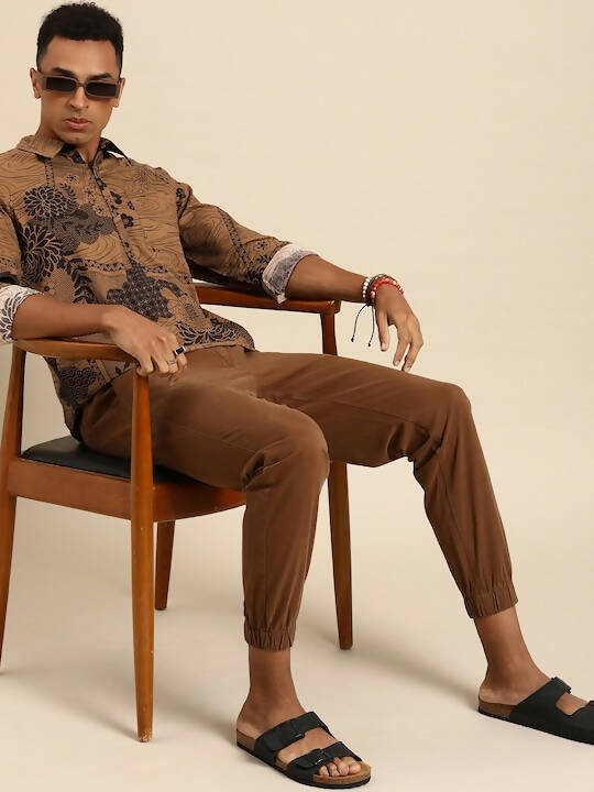 Brown Men Pure Cotton Relaxed Floral Opaque Printed Casual Shirt - Mahotsav