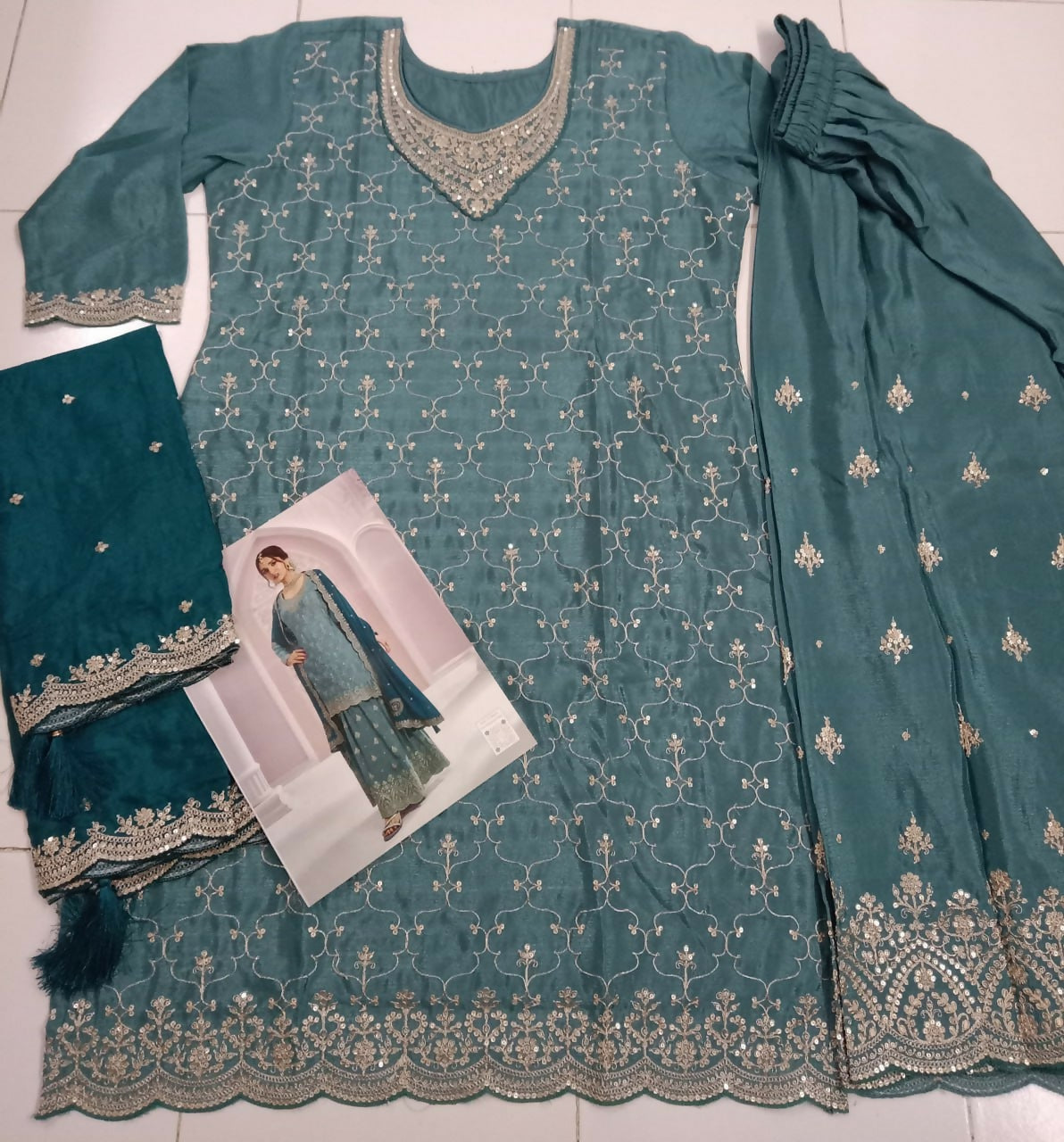 Vastranavya Exquisite Turquoise Heavy Chinon with Embroidered & Sequins Work Salwar Suits
