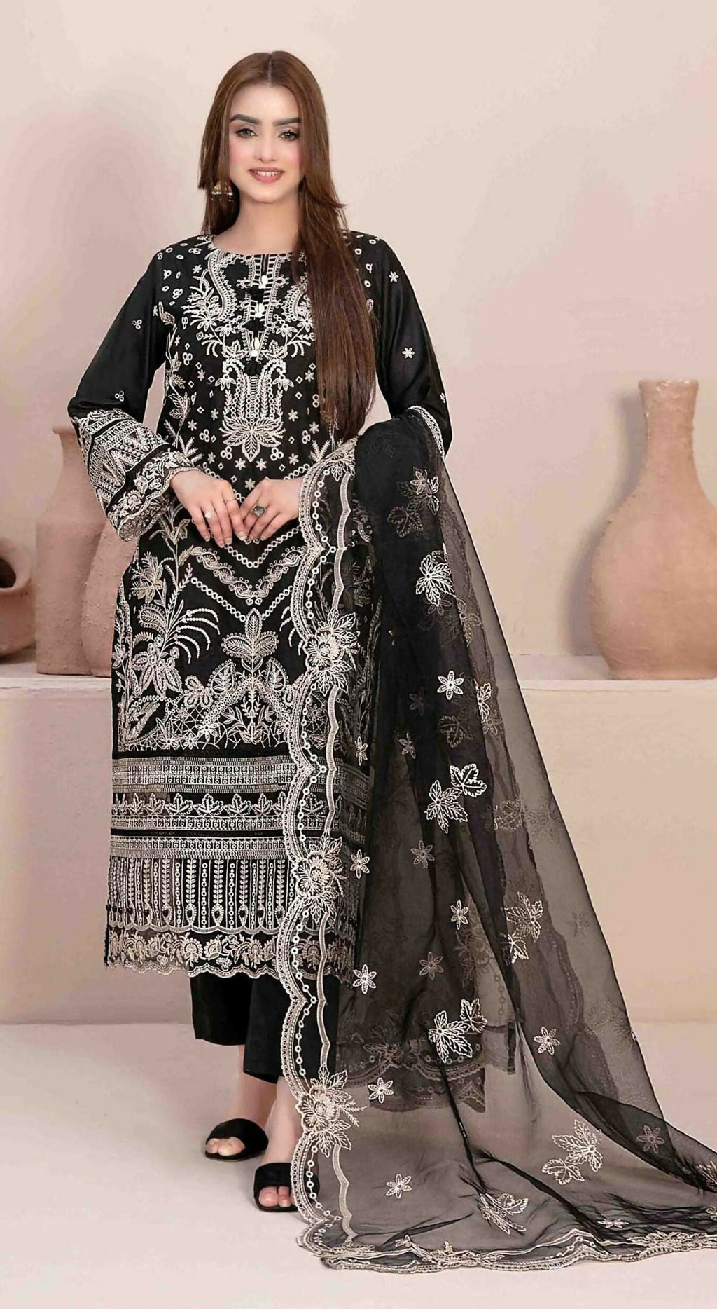 Anaita Black Faux Georgette Stitched Suit with Embroidery Work - Distacart