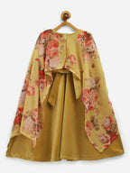 Ahalyaa Mustard Velvet Kids Dress With Attached Dupatta For Girls