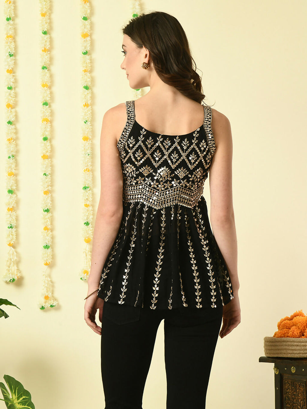 Myshka Women's Black Embroidered Party Fusion Top