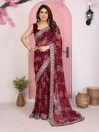 Ai Fashion Wine Georgette Rajwadi Bandhani Print Party Wear Saree - Distacart