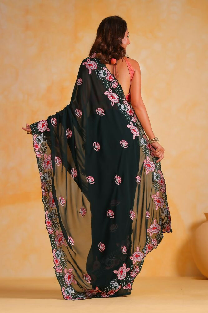 Vamsee Annie Dark Green Georgette Silk Saree