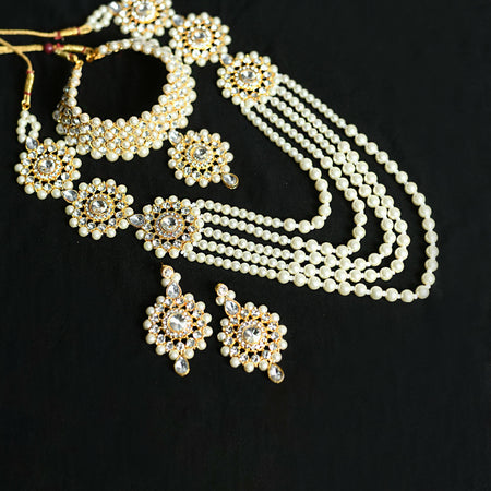 Mominos Fashion Johar Kamal Gold-Polished Rani Haar with Off white Pearls Jewellery Set