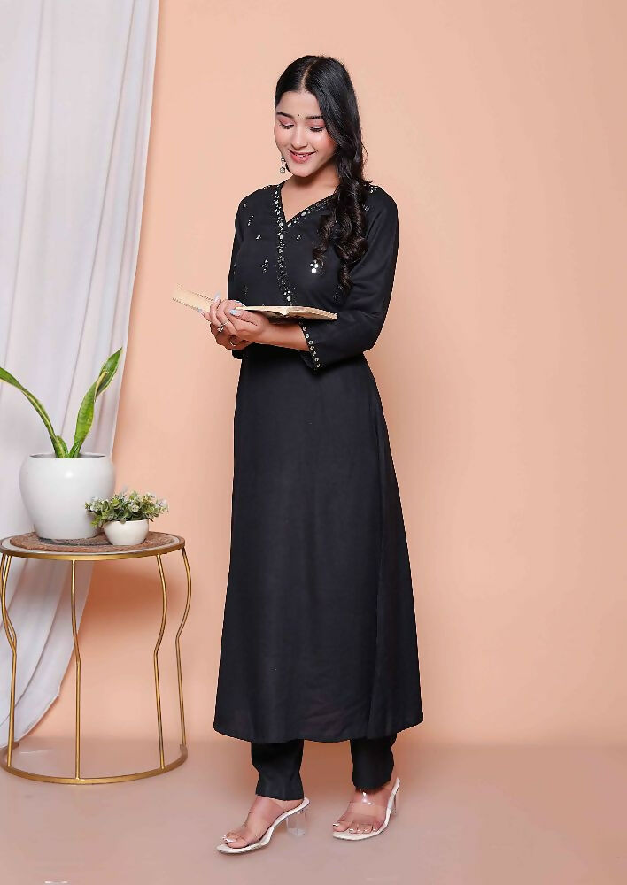Miravan Womens Black Mirror Work Angrakha Kurta And Palazzo Set - Distacart