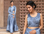 Sky Blue Tom Silk Plain Ready To Wear Saree With Stitched Blouse - Satiksha