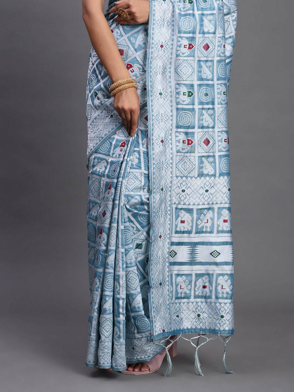 Shree Shyam Fashion Linen Cotton Sky Blue Saree - Distacart