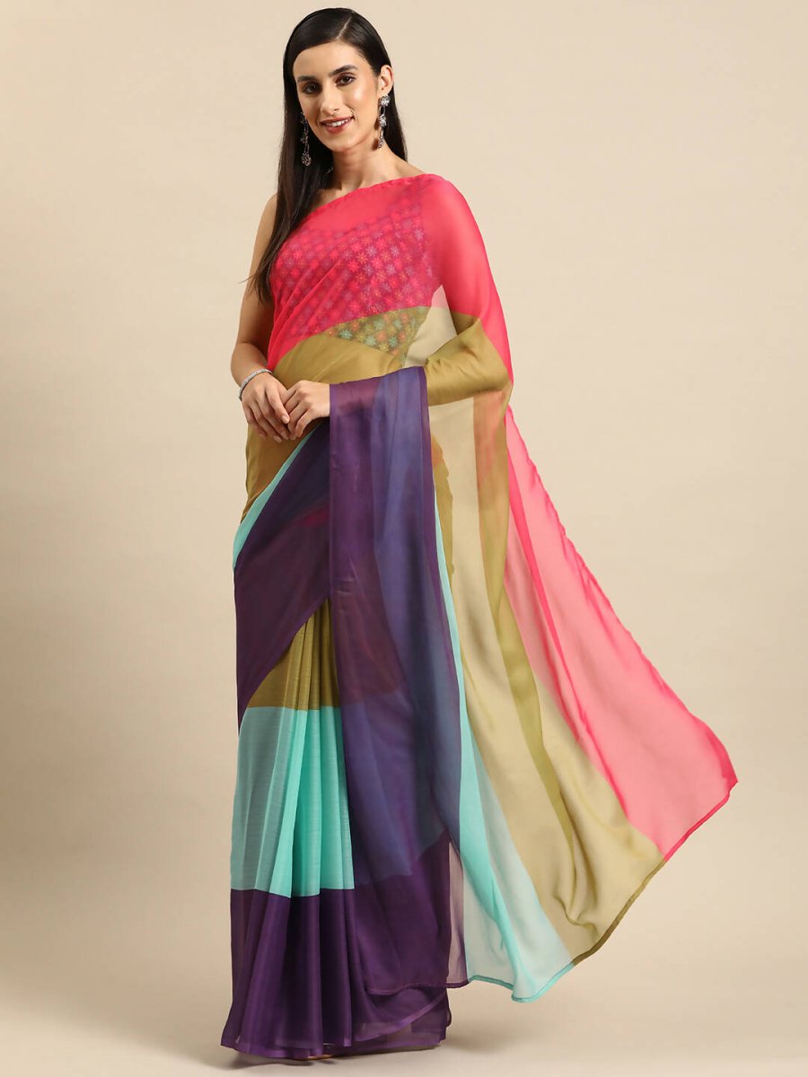 Ahalyaa Women's Traditional Semi Stitch Saree - Blue