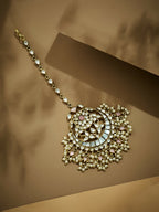 Nuyug 22K Gold-Plated Pearls & Pink Kundan Studded Statement Maang Tikka Head Jewellery - Distacart