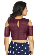 Aastha Fashion Women's Wine Art Silk Cold Shoulder Sleeve Readymade Blouse
