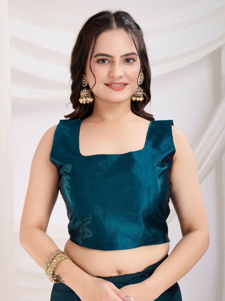 Teal Blue Rangoli Silk Diamond Work Ready To Wear Saree - Tamana