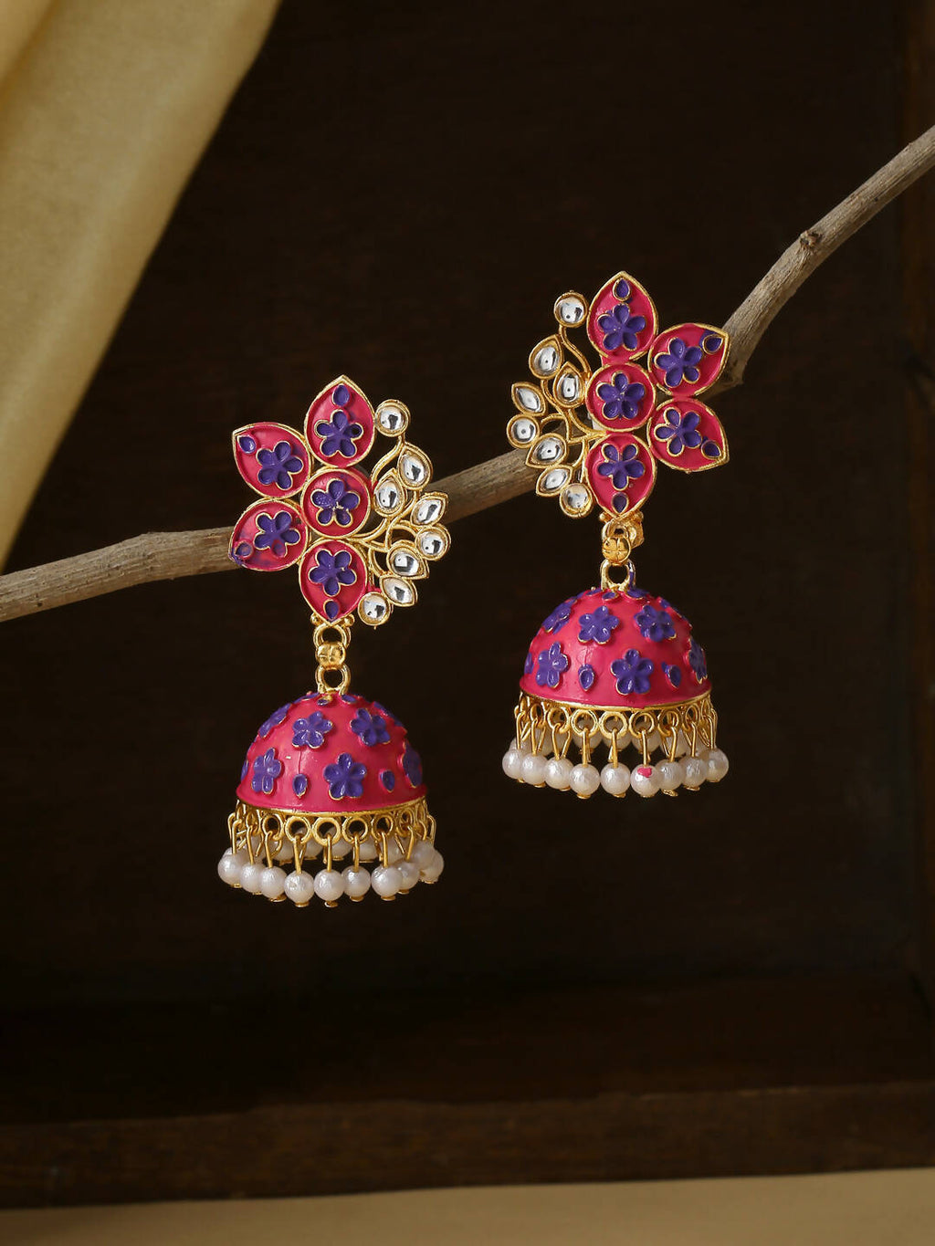 NVR Women Pink Dome Shaped Jhumka Earrings - Distacart