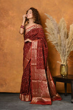 Very Much Indian Modal Silk Ajrakh Handblock Printed Natural Dyes With Designer Border Saree - Red