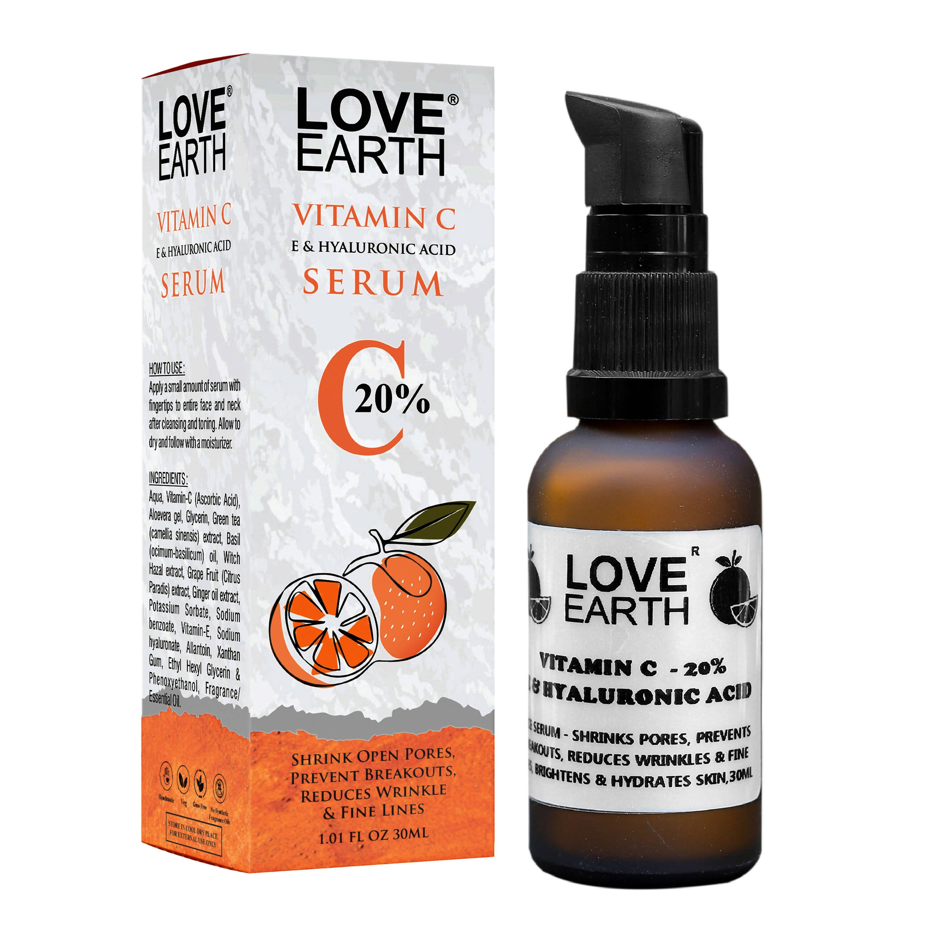 Love Earth Vitamin C 20%, E & Hydraulic Acid – Face Serum