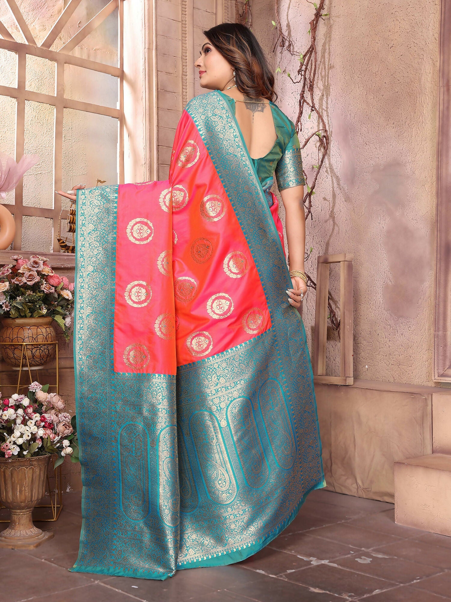 Joban Fashion Pink Banarasi Soft Silk Woven Saree - Distacart