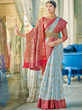 Shree Shyam Fashion Linen Cotton Sky Blue Saree - Distacart