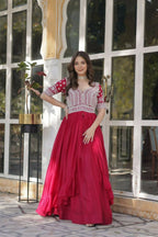 Vastranavya Turquoise Star Georgette with Embroidery Beads Sequins Work Fancy Kurti & Lehenga