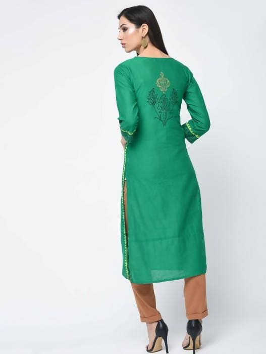 Aniyah Cotton Block Printed Turquoise Color Straight Kurta (AN-130K)