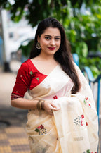 Cream Silk Blend Ethnic Motifs Saree with Unstitched Blouse - Hiral Fashion