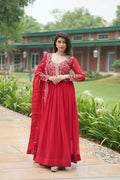 Joban Fashion Red Georgette Sequence Embroidery Work Kurta Set - Distacart