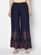 Aniyah Rayon Navy Blue Color Block Print Flared Slip-On Palazzo (AN-216K)