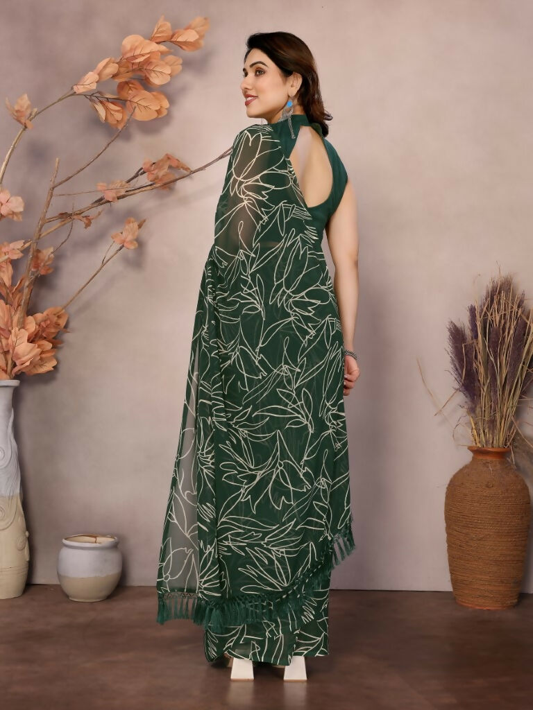 Partywear Designer Georgette Green Fancy Saree - Durga