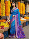 Shree Shyam Fashion Blue Pochampally Silk Saree - Distacart