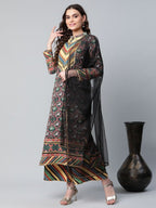 Ahalyaa Women's Multi Colour Crepe Digital Patola Printed Kurta Palazzo Set With Dupatta - Distacart