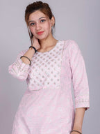 HERE&NOW Pink Ethnic Motifs Embroidered Sequinned Pure Cotton Kurta with Palazzos