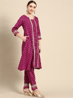 Sangria Ethnic Motifs Printed Gotta Patti Pure Cotton Kurta with Trousers & Dupatta